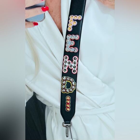 FENDI Vitello Dolce Fun Fair Metal Studded Strap You Black Multicolor - Picture 3 of 16